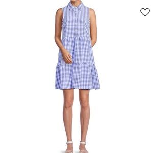 Tommy Hilfiger Classic Gingham Blue & White Gingham Shirt Dress Sz 8 Tiered